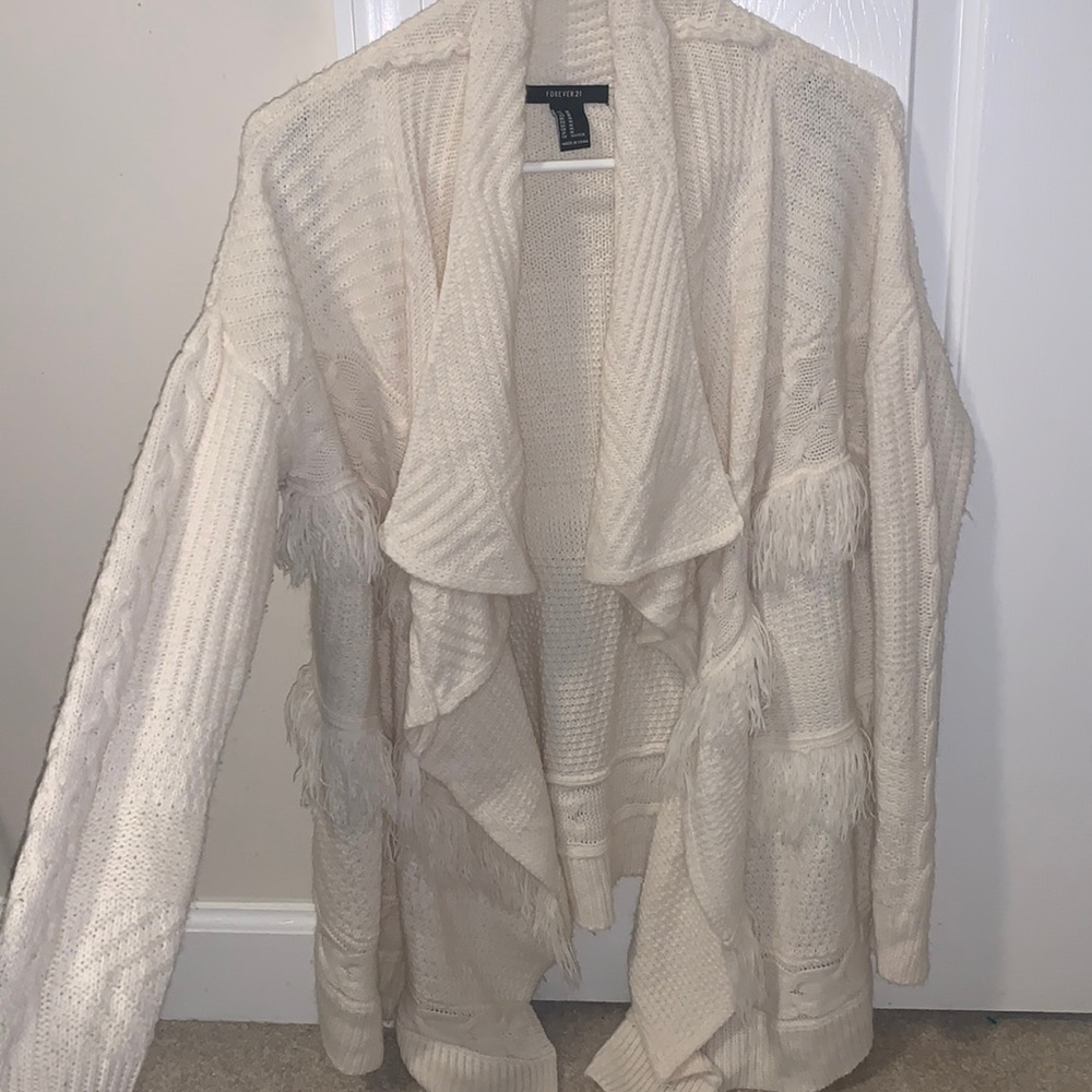 Forever 21 drape fringe cableknit cardigan